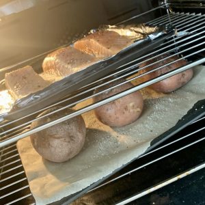 salmon and potatoes in oven