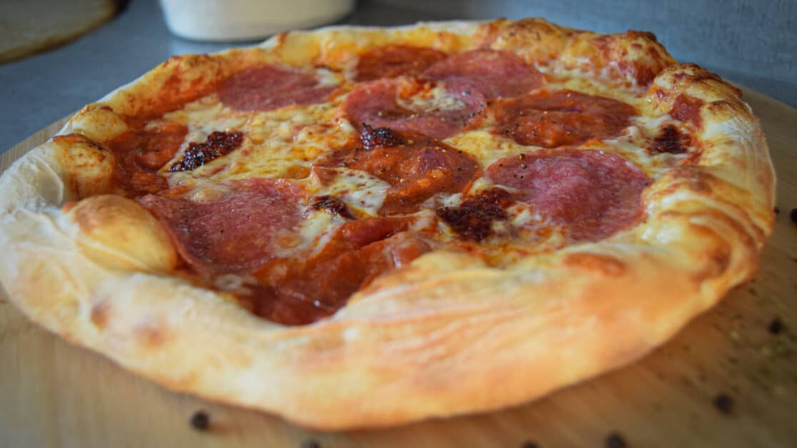 rustic nduja pizza crusty base