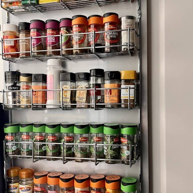 spice rack on door downsizing a kitchen