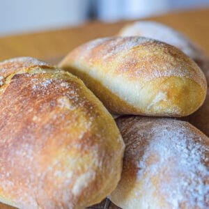 fresh no knead ciabatta bread rolls baked