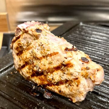 griddled pork chop on griddle