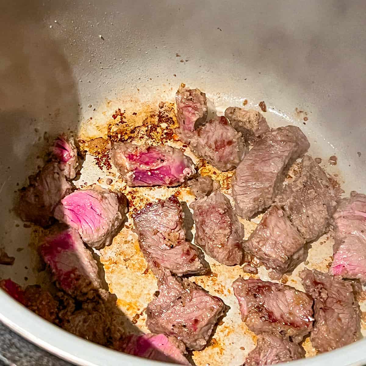 Peppered Steak Casserole brown meat