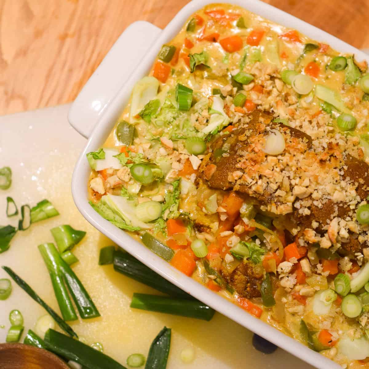 cauliflower katsu curry and spring onions