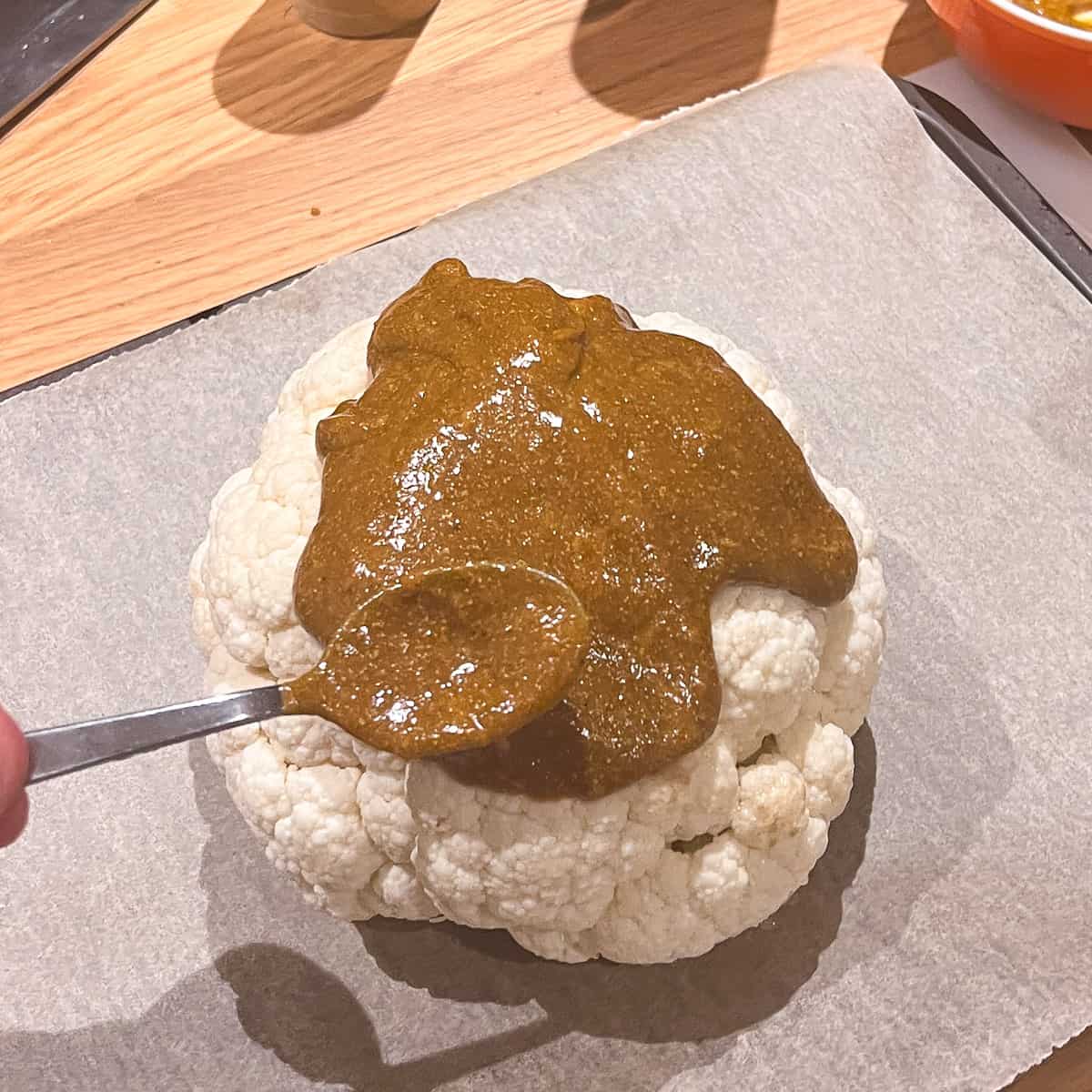 cauliflower katsu curry pate on cauliflower