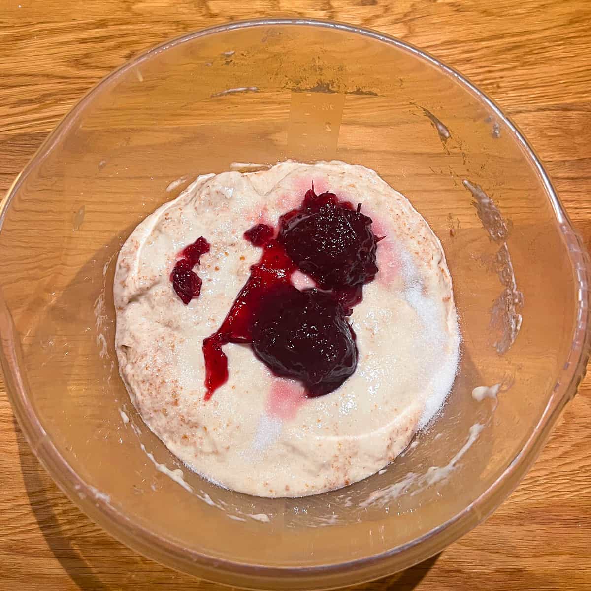 Beetroot in dough ready to mix.