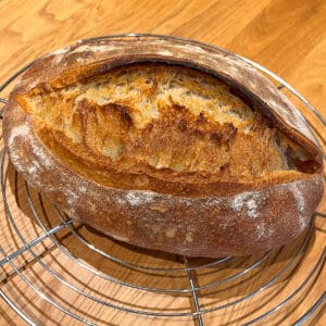sourdough bread on cooling rack
