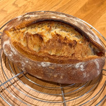 sourdough bread on cooling rack