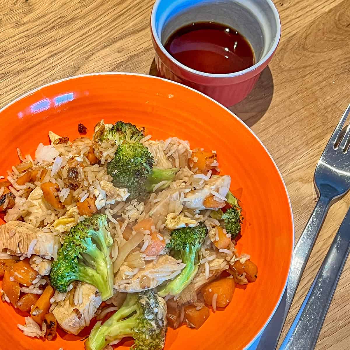 Spicy Chicken Stir Fry and vegetables on a plate.