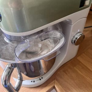 Food mixer during a dough mix.