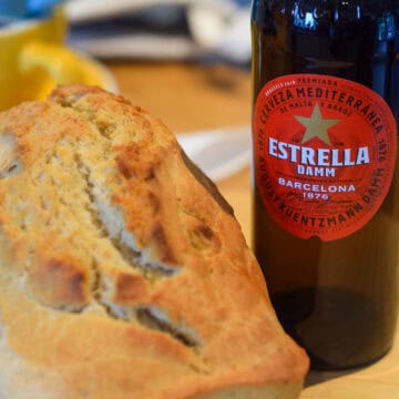 Estrella beer bread loaf and bottle.
