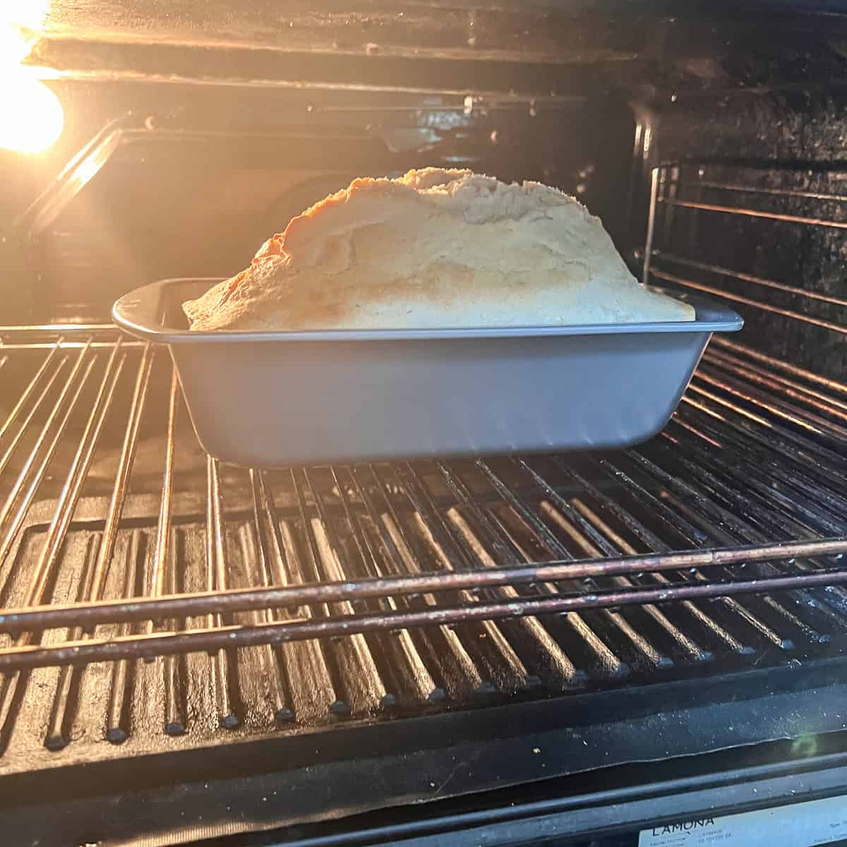 Estrella beer bread in the oven part way through cooking.