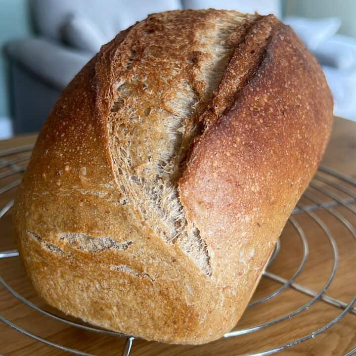 Guinness bread on a cooling rack.