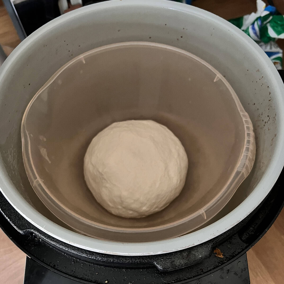 Dough in air fryer to start proving.