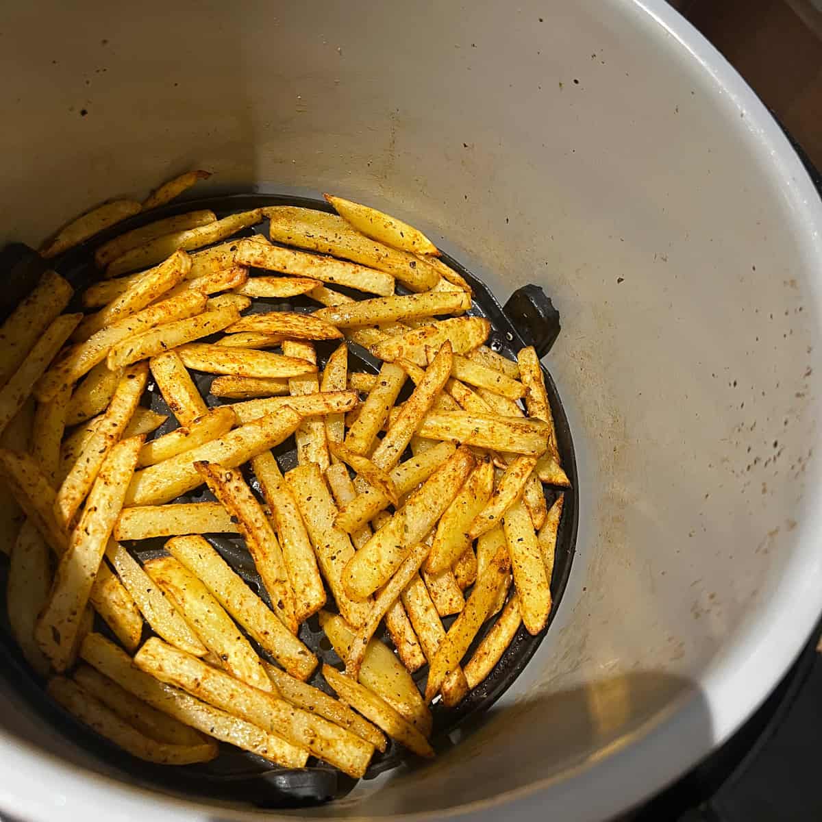 Fries cooked in an air fryer.