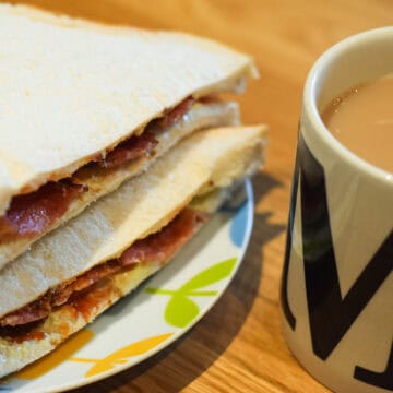 Bacon butty and a cup of tea.