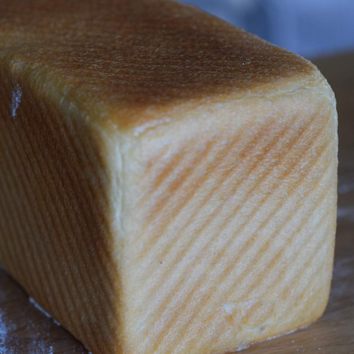 Square sandwich bread baked in a pullman loaf tin.