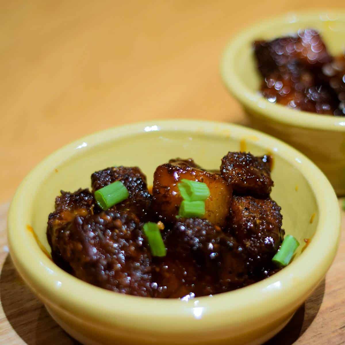 Pork belly bites with BBQ and Honey glaze.