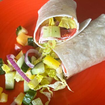 German sausage and salad wrap.