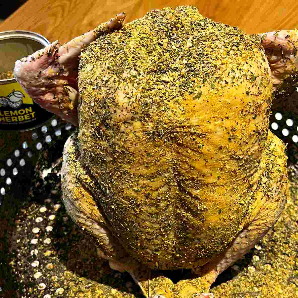 Image of Lemon Herbert BBQ Beer Can chicken covering coating