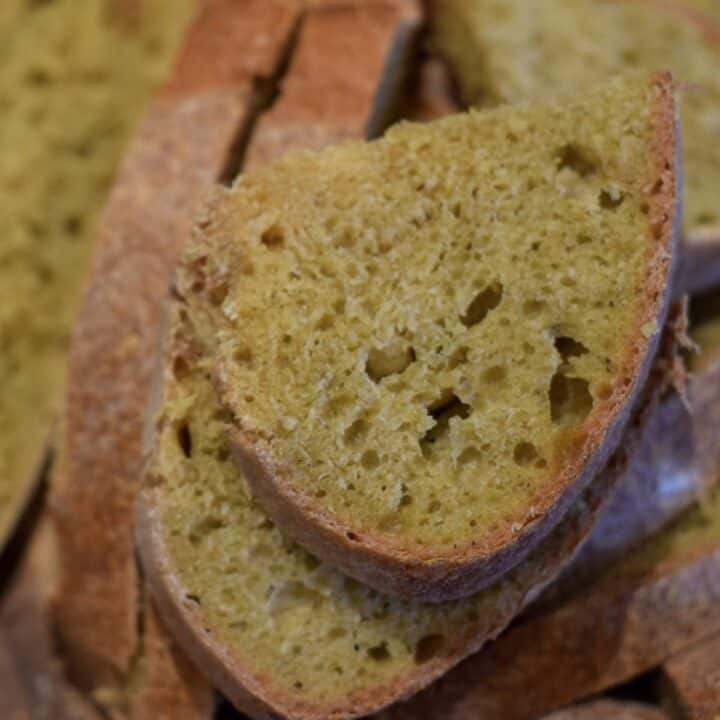 Beetroot sourdough bread sliced.
