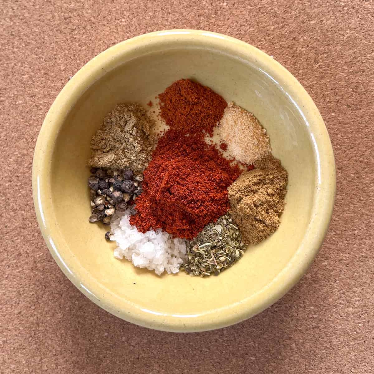 8 Seasonings in a yellow dish.